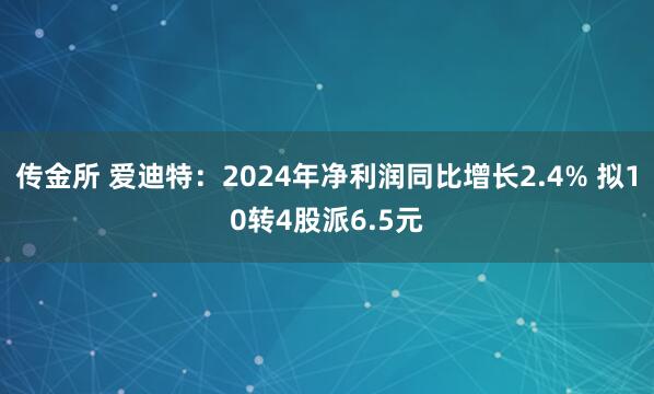 传金所 爱迪特：2024年净利润同比增长2.4% 拟10转4股派6.5元
